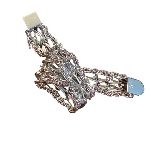 Vintage rhodium plated fancy link charm bracelet JEM Sterling silver 925 - Picture 2 of 8